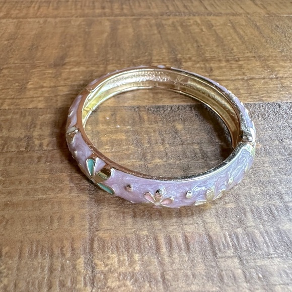 Petite Lavender Turquoise Cloisonne Enamel Bangle Bracelet Clamper Style Closure - Picture 7 of 10